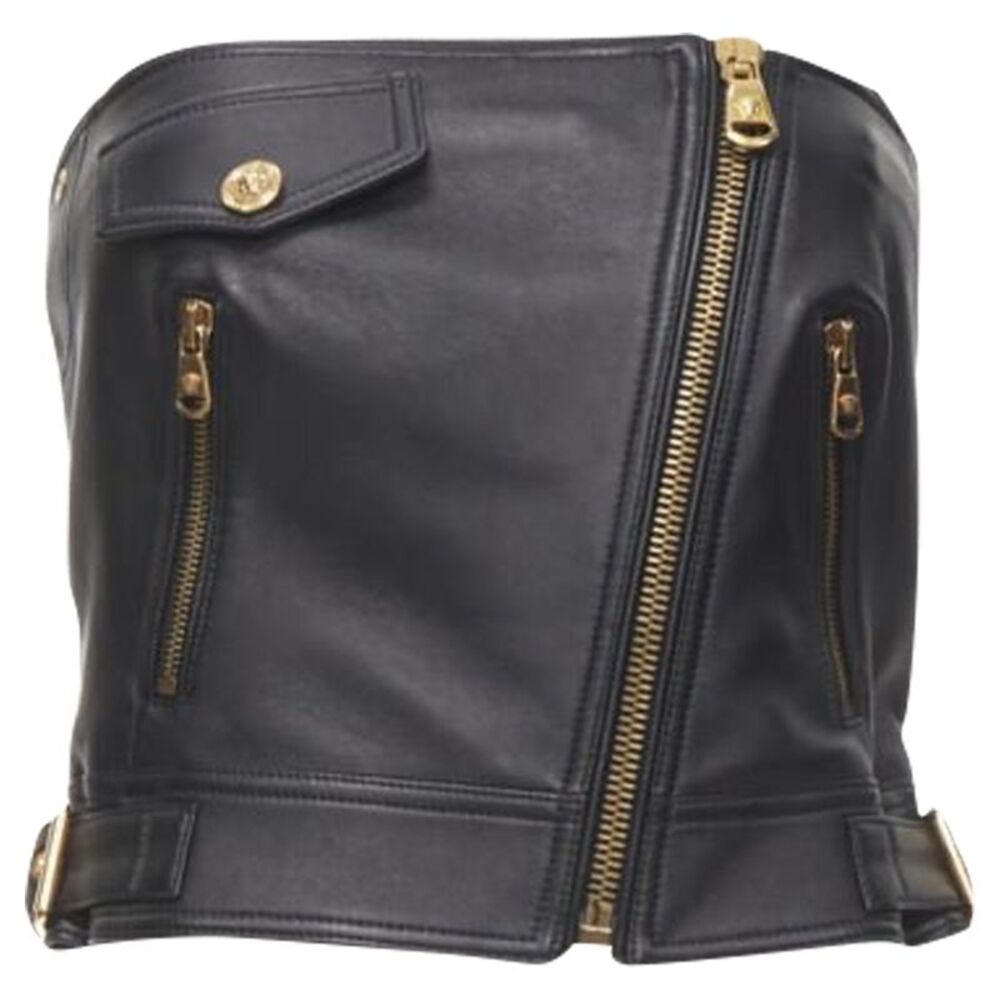 Versace Runway Leather Biker Bustier Top